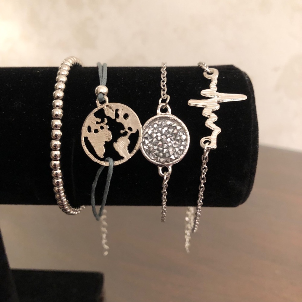 NWT 4pc Silver & Blue Bracelet Bangle Set - Picture 2 of 4